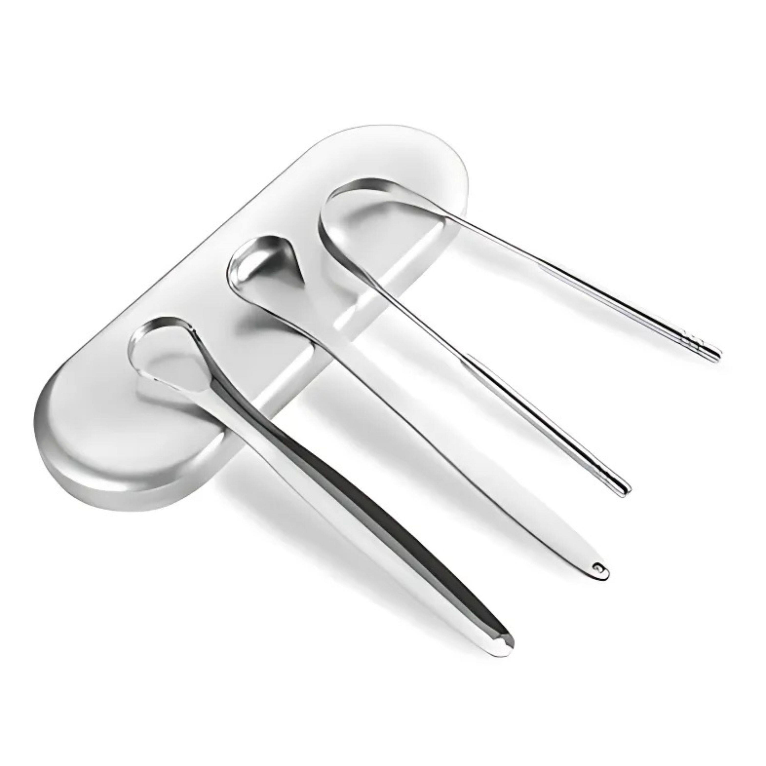 Front. Kitcheniva - Stainless Steel Tongue Scraper 3 Pcs Set with Storage Box.