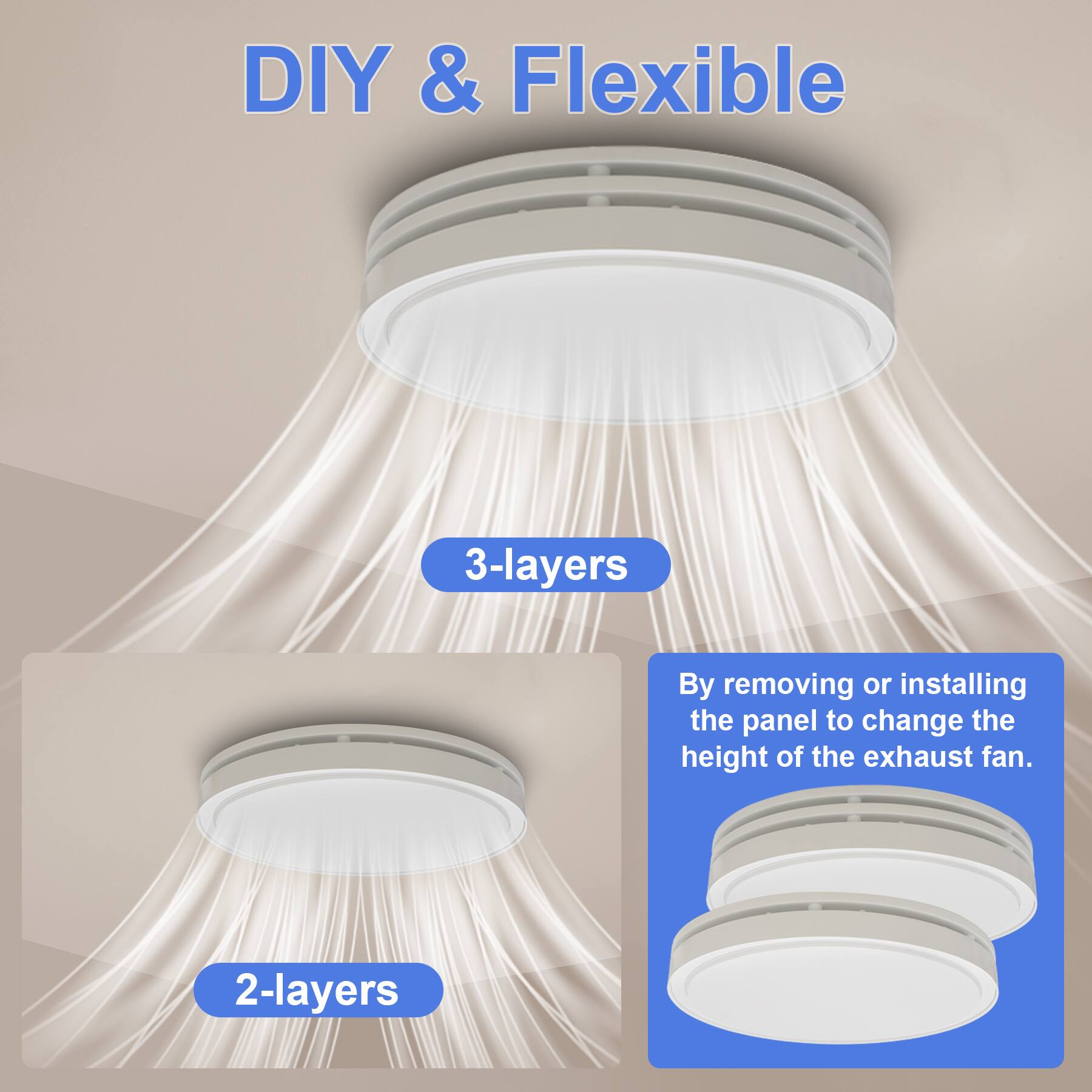 DIY & Flexible

3-layers

By removing or installing the panel to change the height of the exhaust fan.

2-layers