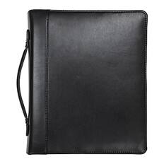 Front. Samsill - Regal Leather Padfolio with Zipper Closure, Black - Black.