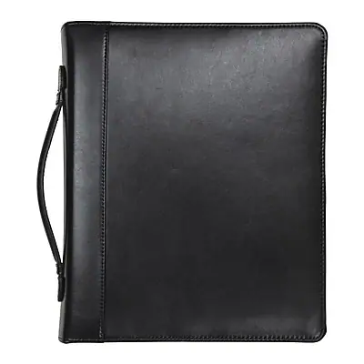 Front. Samsill - Samsill Regal Leather Padfolio with Zipper Closure, Black - Black.