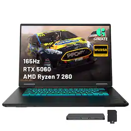 GIGABYTE - Upgraded - A16 16" 165Hz Gaming Laptop,AMD Ryzen 7 260,GeForce RTX 5060,32GB RAM,1TB SSD+1TB Dock Set,Backlit,Win 11 - Black