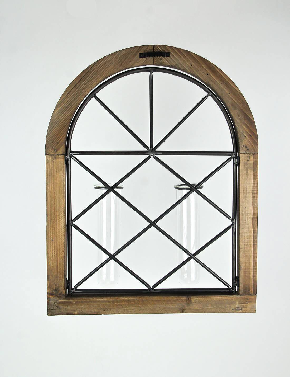 Alt View 2. The Gerson Companies - Cathedral Style Wall Flower Sconce With Dual Glass Bud Vases - Brown.