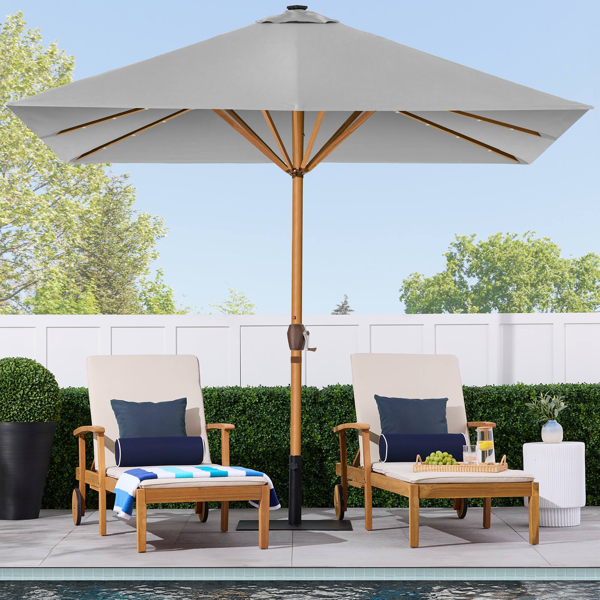 Alt View 2. Best Choice Products - Best Choice Products 9ft Deep Square Solar LED Lighted Patio Umbrella w/ Woodgrain Pattern, UV-Resistant - Fog Gray - Fog Gray.