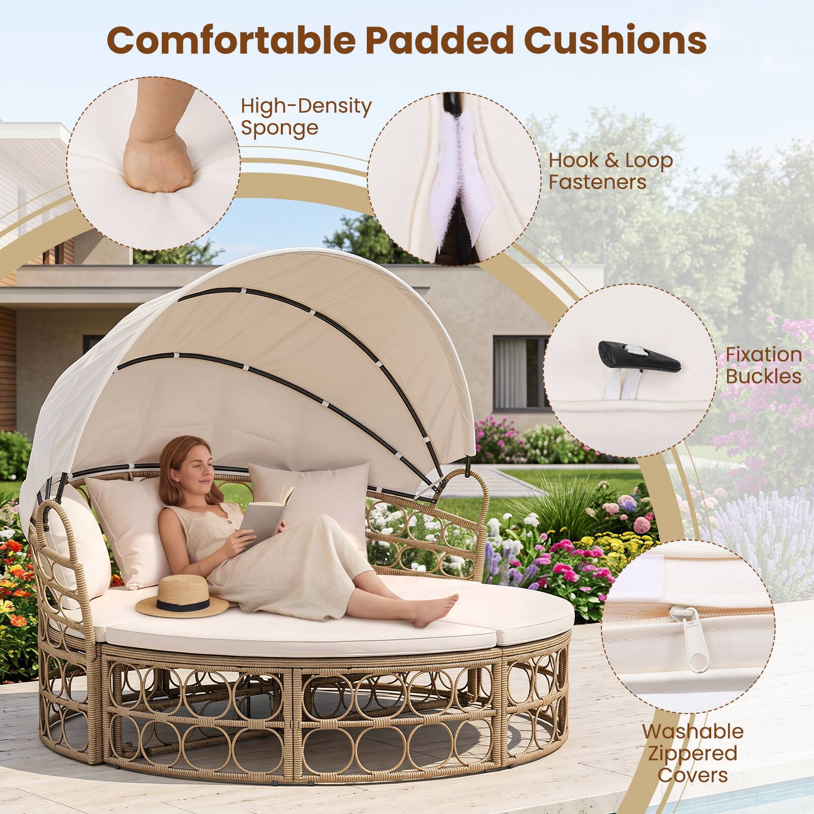 Comfortable Padded Cushions

- High-Density Sponge
- Hook & Loop Fasteners
- Fixation Buckles
- Washable Zippered Covers