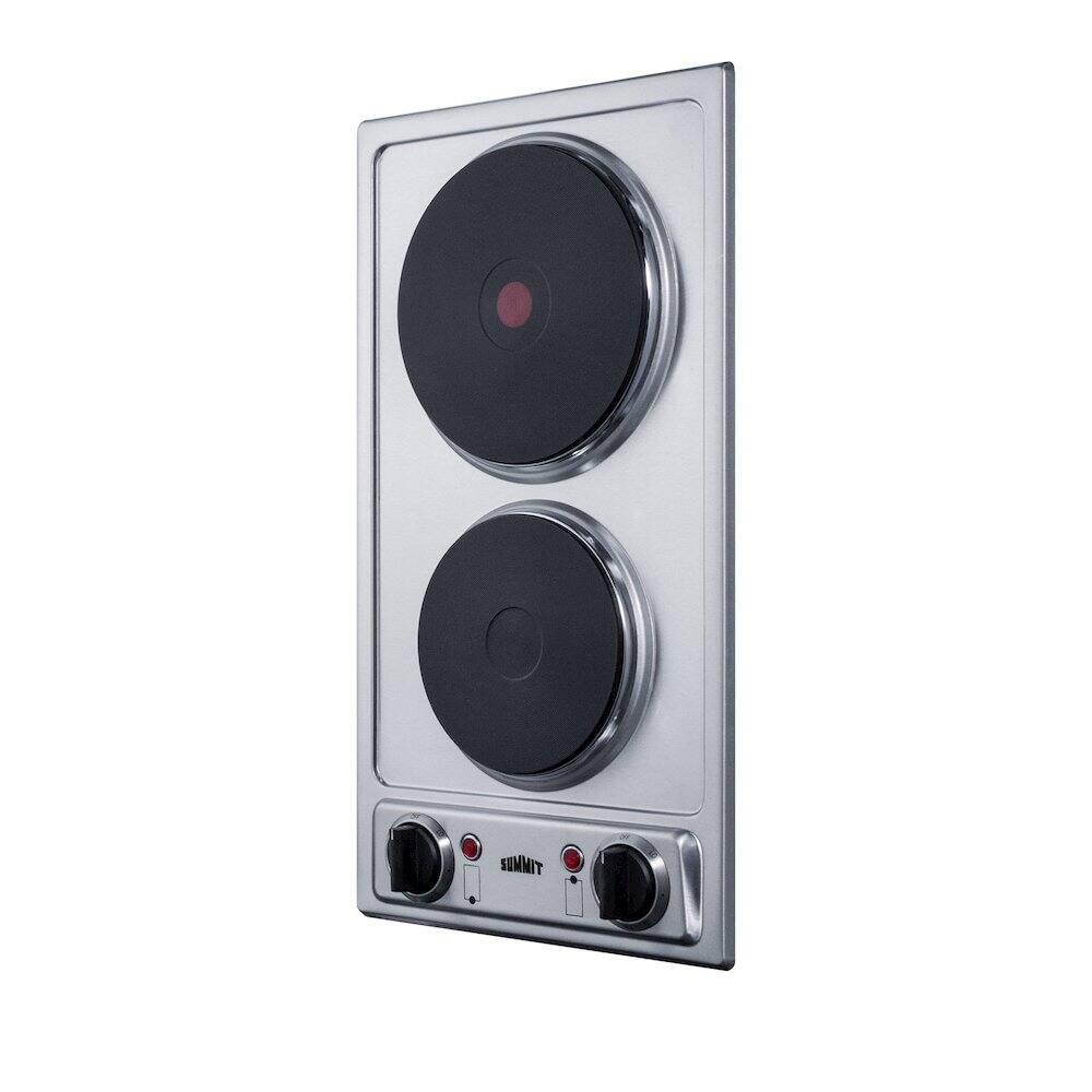 Angle. SUMMIT - 12" Wide 230V 2-Burner Solid Disk Cooktop - Silver.