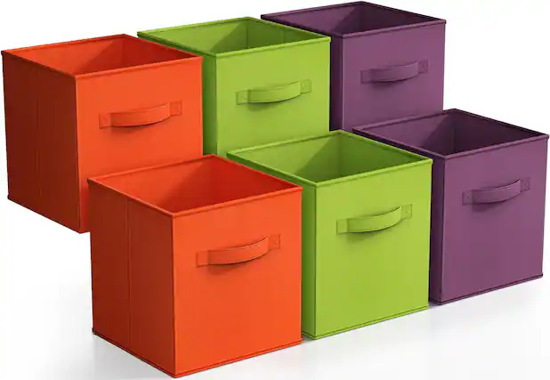 Front. Sorbus - Sorbus Foldable Storage Cubes - 6 Fabric Baskets for Organizing Pantry, Closet, Shelf, Nursery, Playroom, Toy Box, Cubby - Purple, Green, Orange.