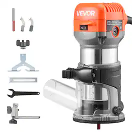 VEVOR - Wood Router, 1 HP 710W, Variable Speed Palm Router Tool with Soft Start, Compact Wood Edge Trimmer with Fixed Base - Orange;Black