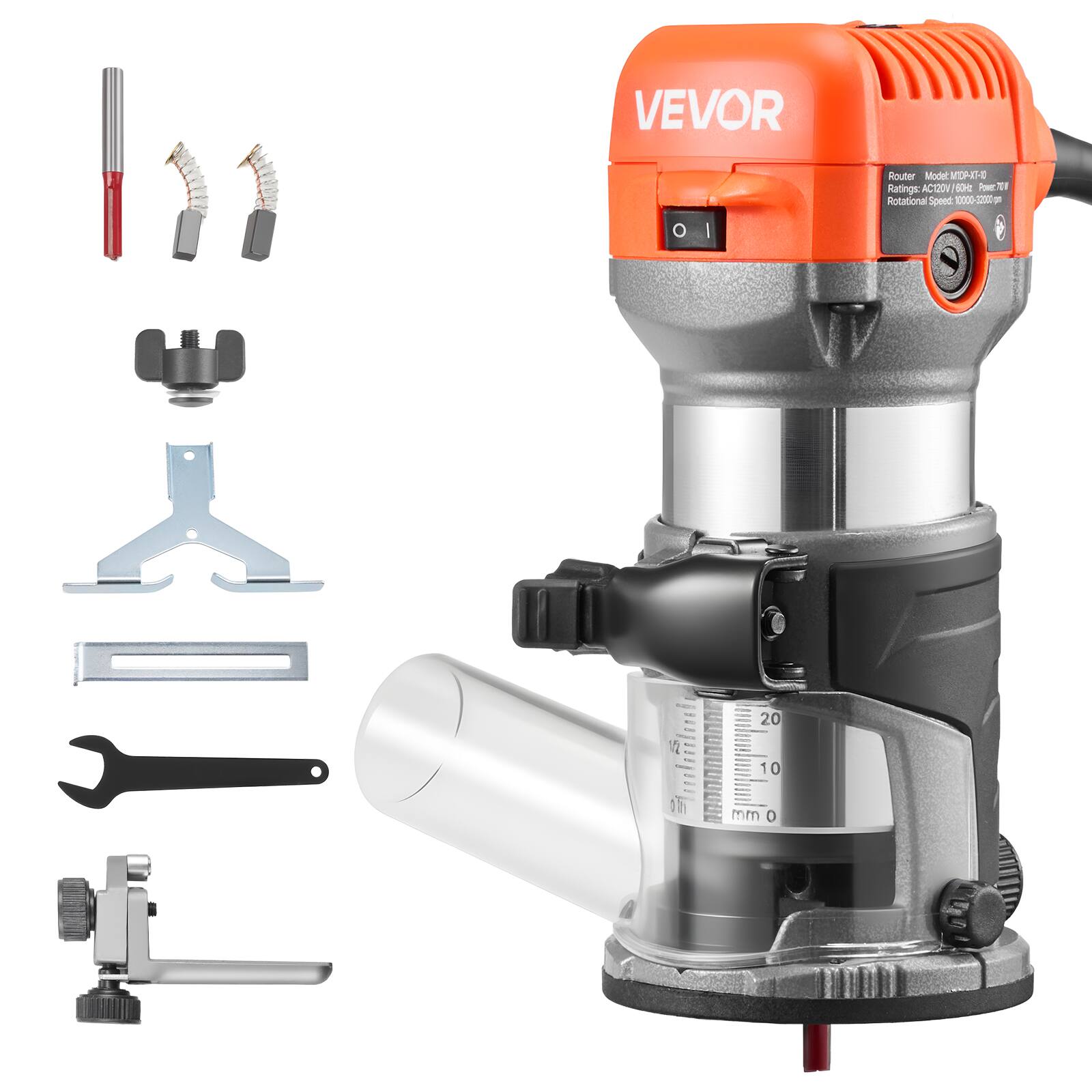 VEVOR

Router Model: MWD-1001
Ratings: AC120V/60Hz
Power: 70
Rotational Speed: 10000-22200 rpm

15g
20 10
01h
mm 0