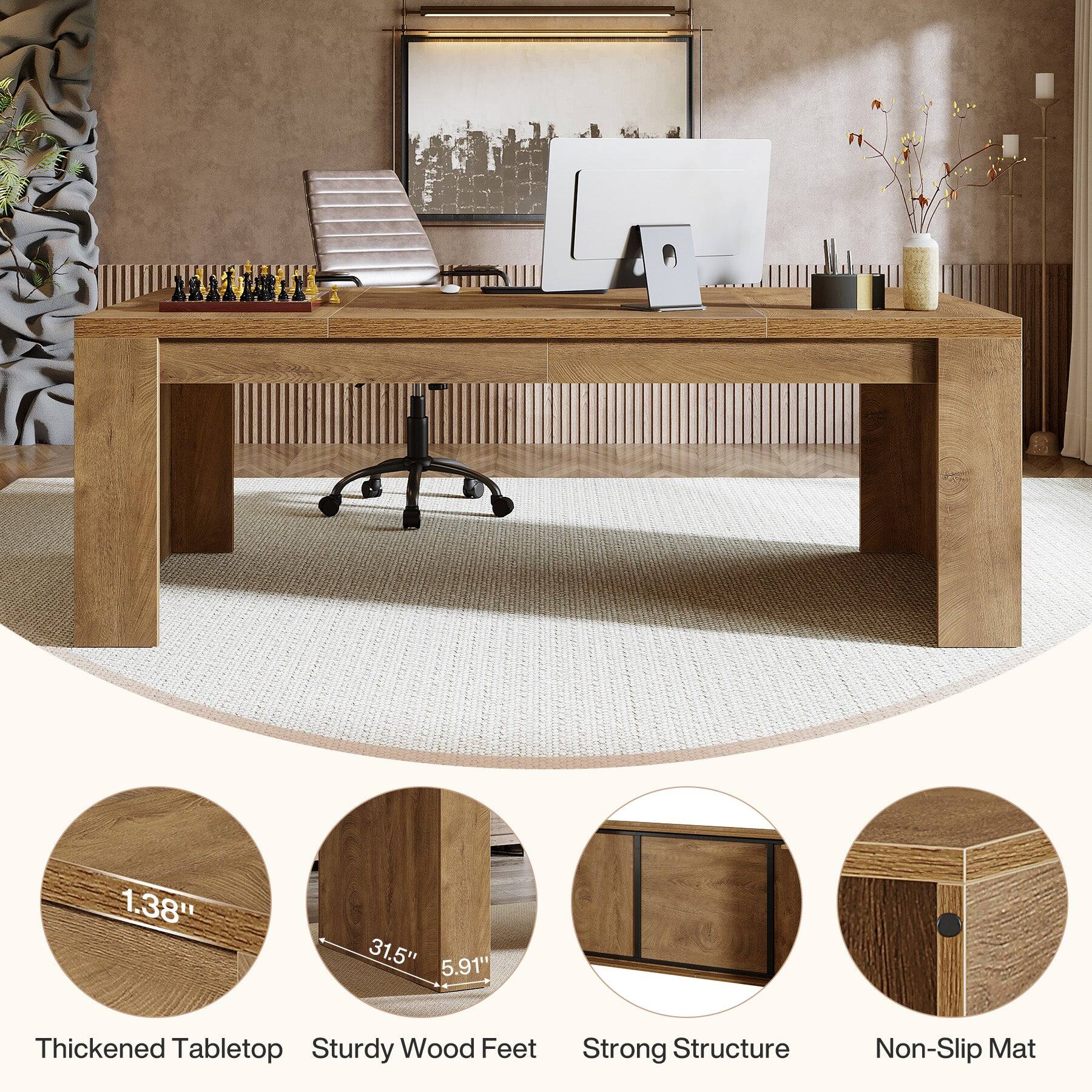 1.38"  
31.5" 5.91"  
Thickened Tabletop  
Sturdy Wood Feet  
Strong Structure  
Non-Slip Mat