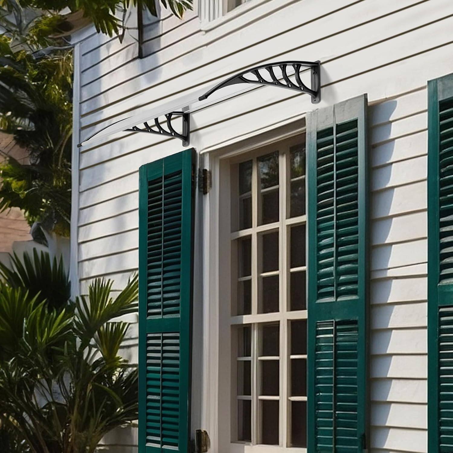 Left. Winado - Window Awning Door Canopy Exterior, 40" x 48" Awnings for Doors Polycarbonate Cover Patio Door Awning Rain Snow Sunlight.