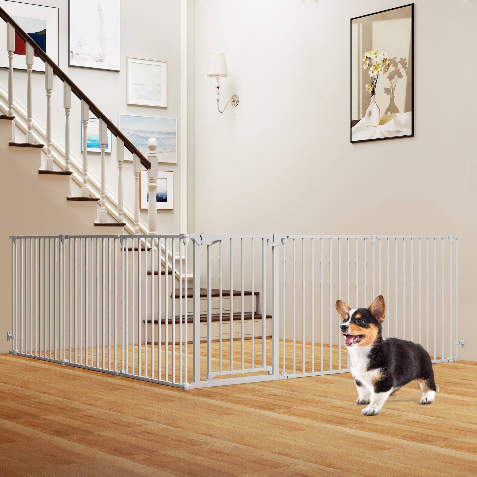 Alt View 1. Gymax - Gymax 6-Panel Adjustable Pet Safety Fence w/Auto-close Door & Double Locking System White.