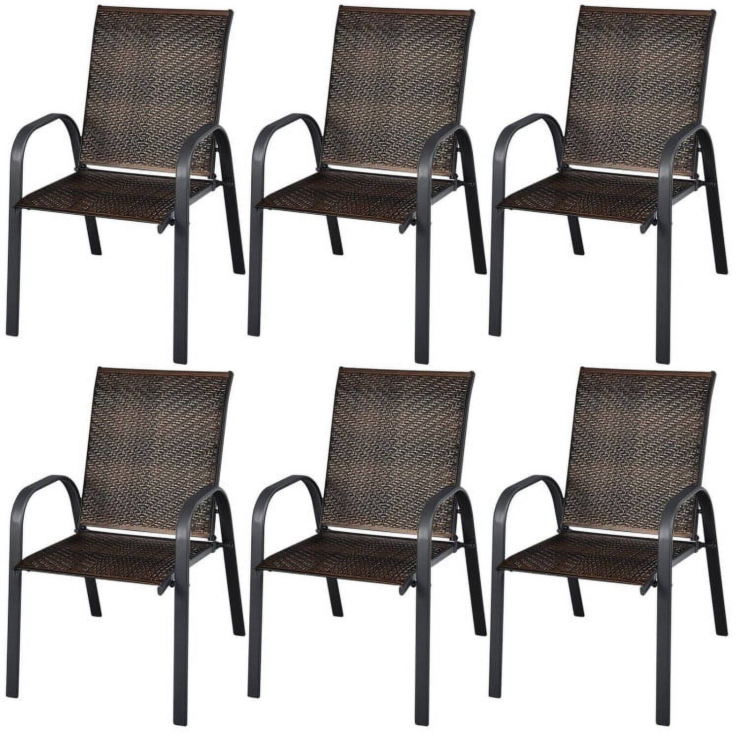 Angle. Pefilos - Set of 6 Outdoor PE Wicker Stackable Chairs with Sturdy Steel Frame-Brown - Brown.