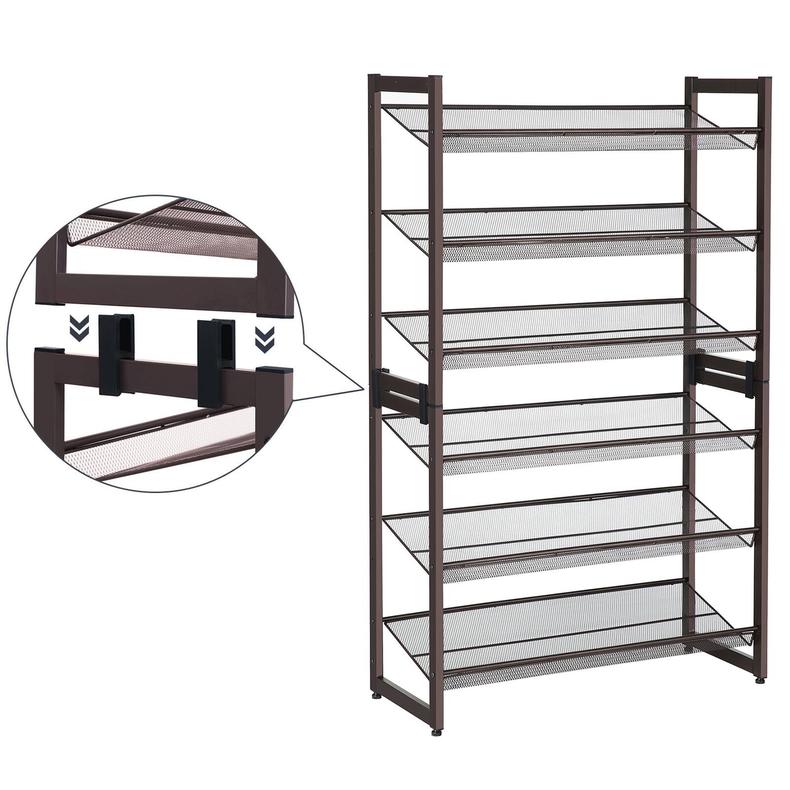 Alt View 2. Songmics Home - Shoe Rack, 3-Tier Shoe Organizer, Metal Shoe Storage for Garage, Stackable Shoe Shelf - Bronze.