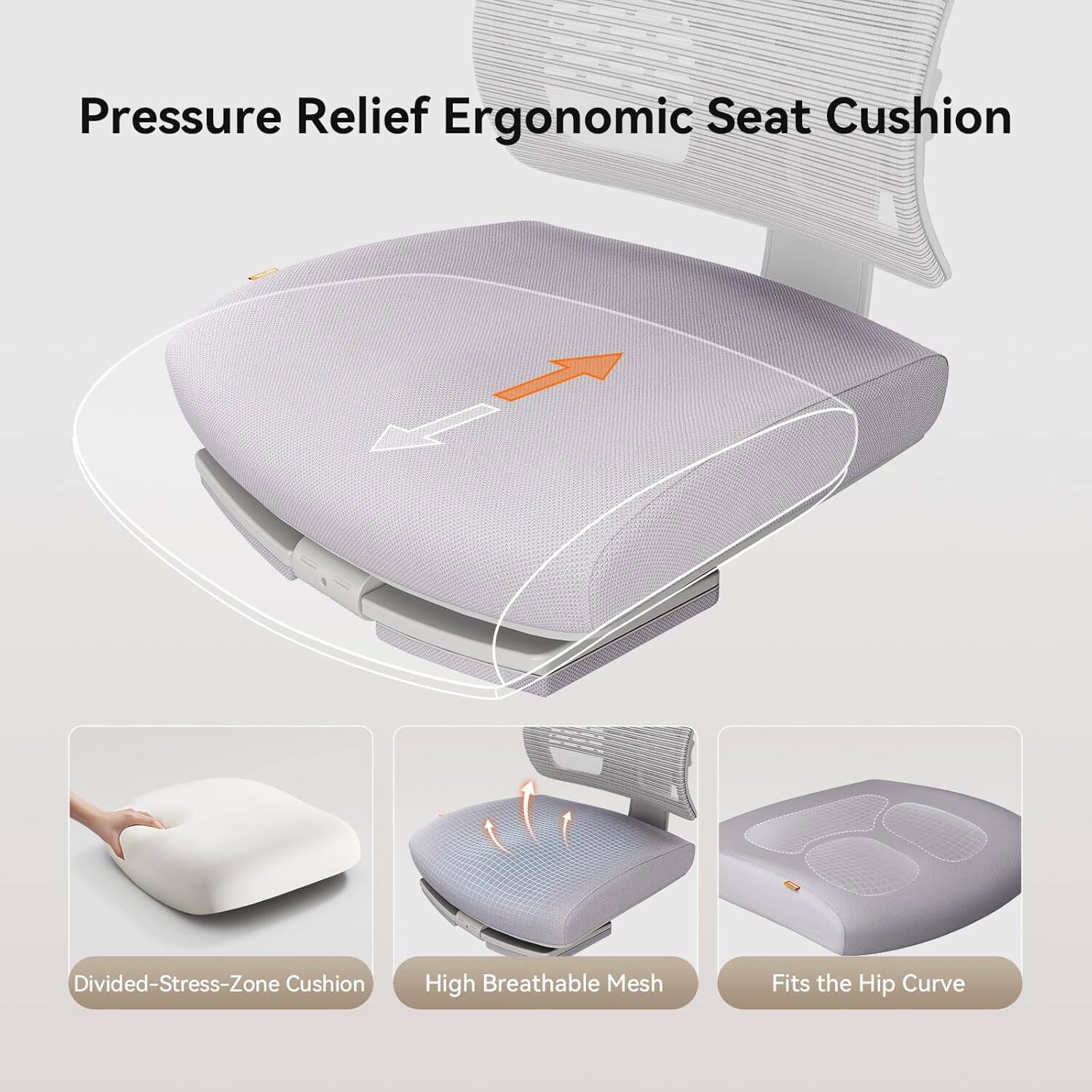 Pressure Relief Ergonomic Seat Cushion

- Divided-Stress-Zone Cushion
- High Breathable Mesh
- Fits the Hip Curve