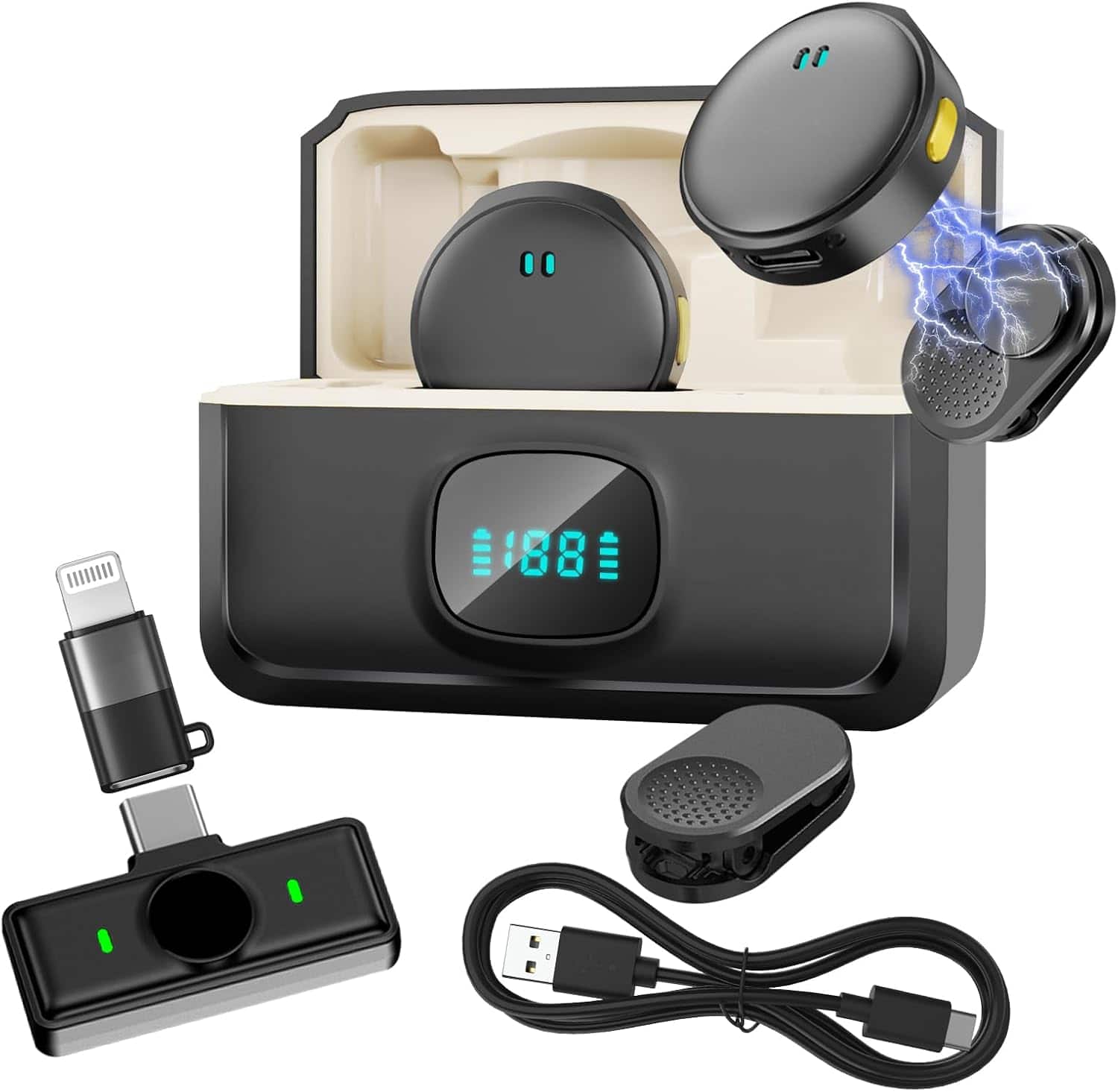 YONWAY - Computer Wireless Lavalier Microphone for iPhone/Android/PC,48kHz/24-bit High Fidelity Audio Mini Microphone - Gray