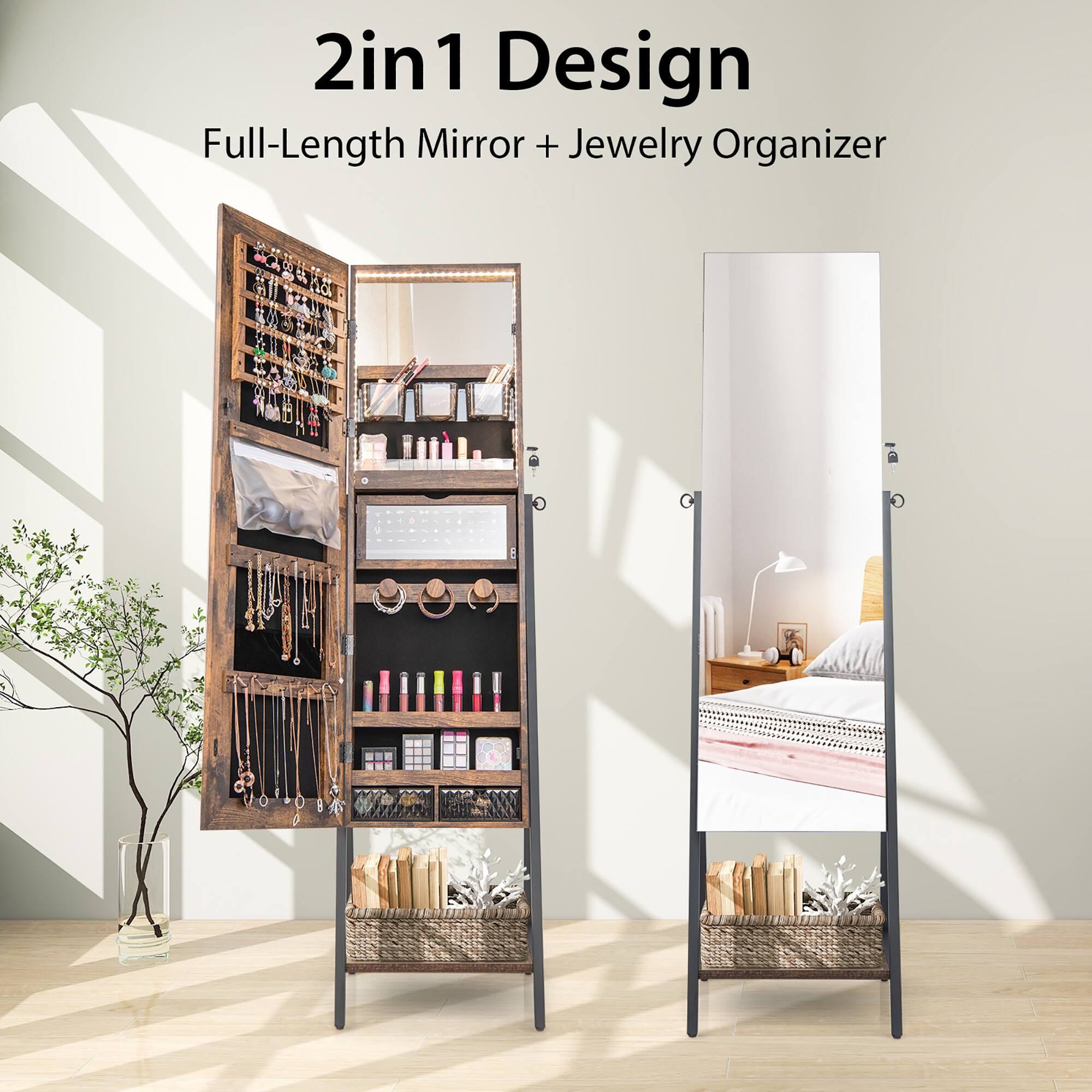 2in 1 Design Full-Length Mirror + Jewelry Organizer