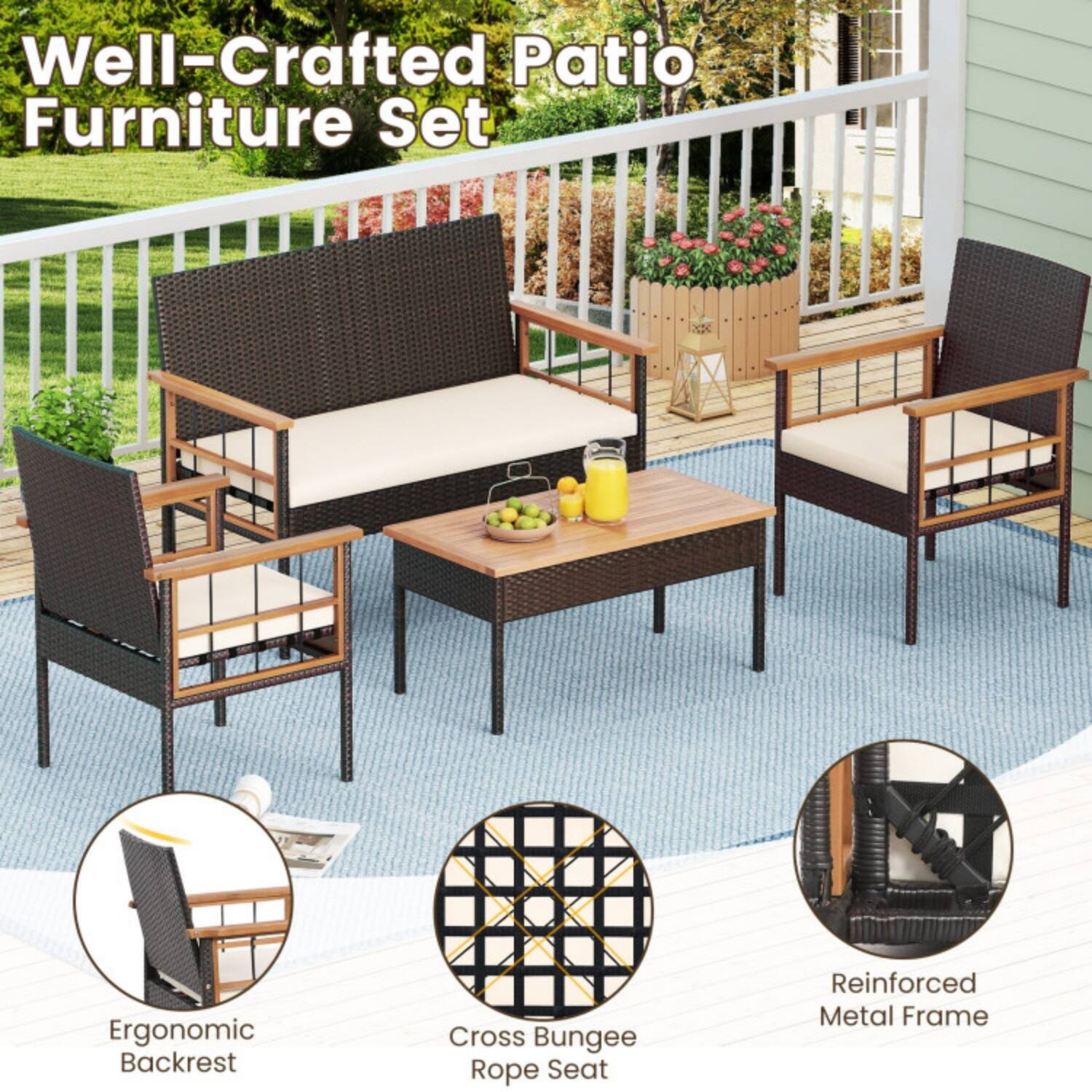 Well-Crafted Patio Furniture Set

- Ergonomic Backrest
- Cross Bungee Rope Seat
- Reinforced Metal Frame