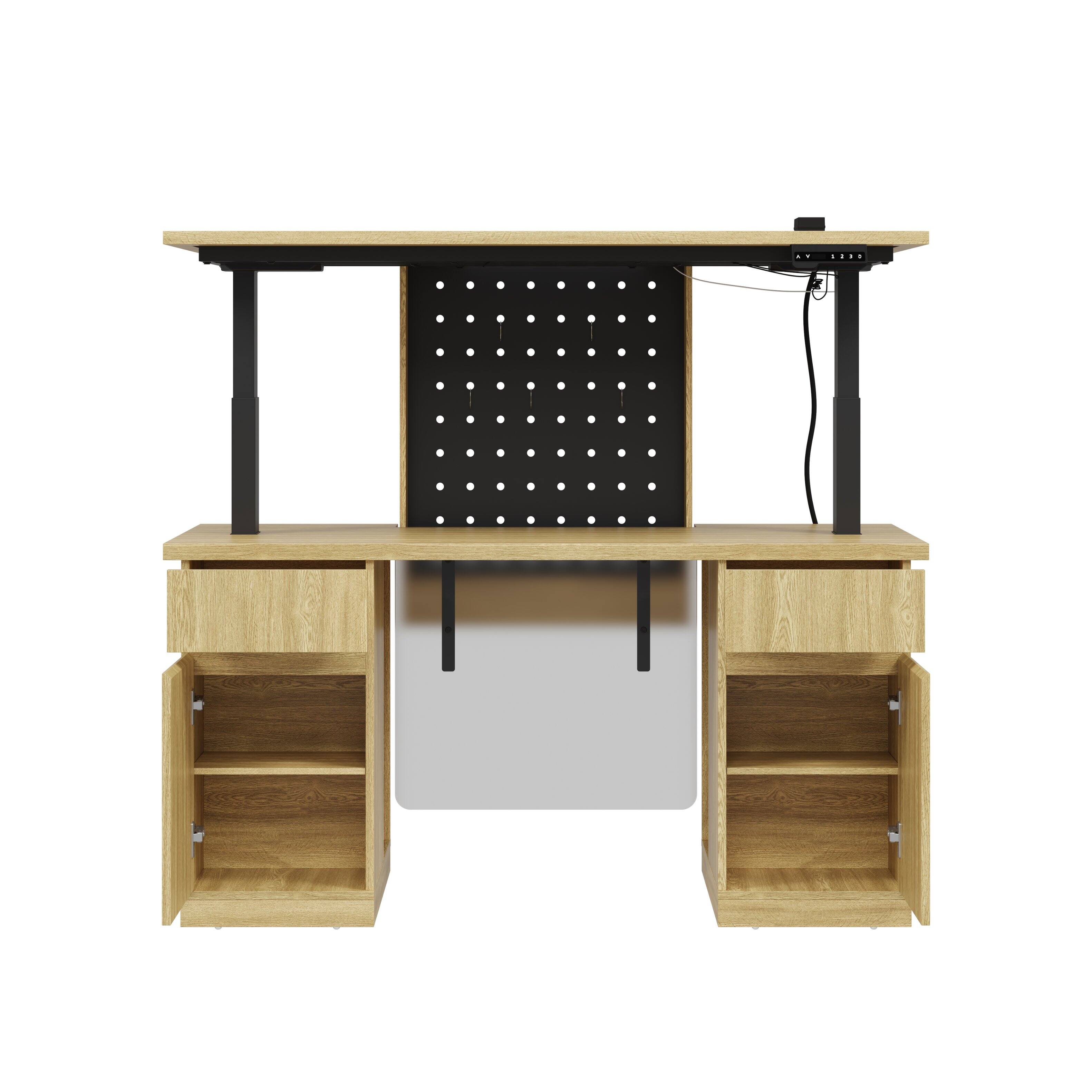 Alt View 9. Famapy - Electric Height Adjustable Standing Desk with Storage Drawers & LED Light,Workstation with Pegboard Memory Presets - Wooden.