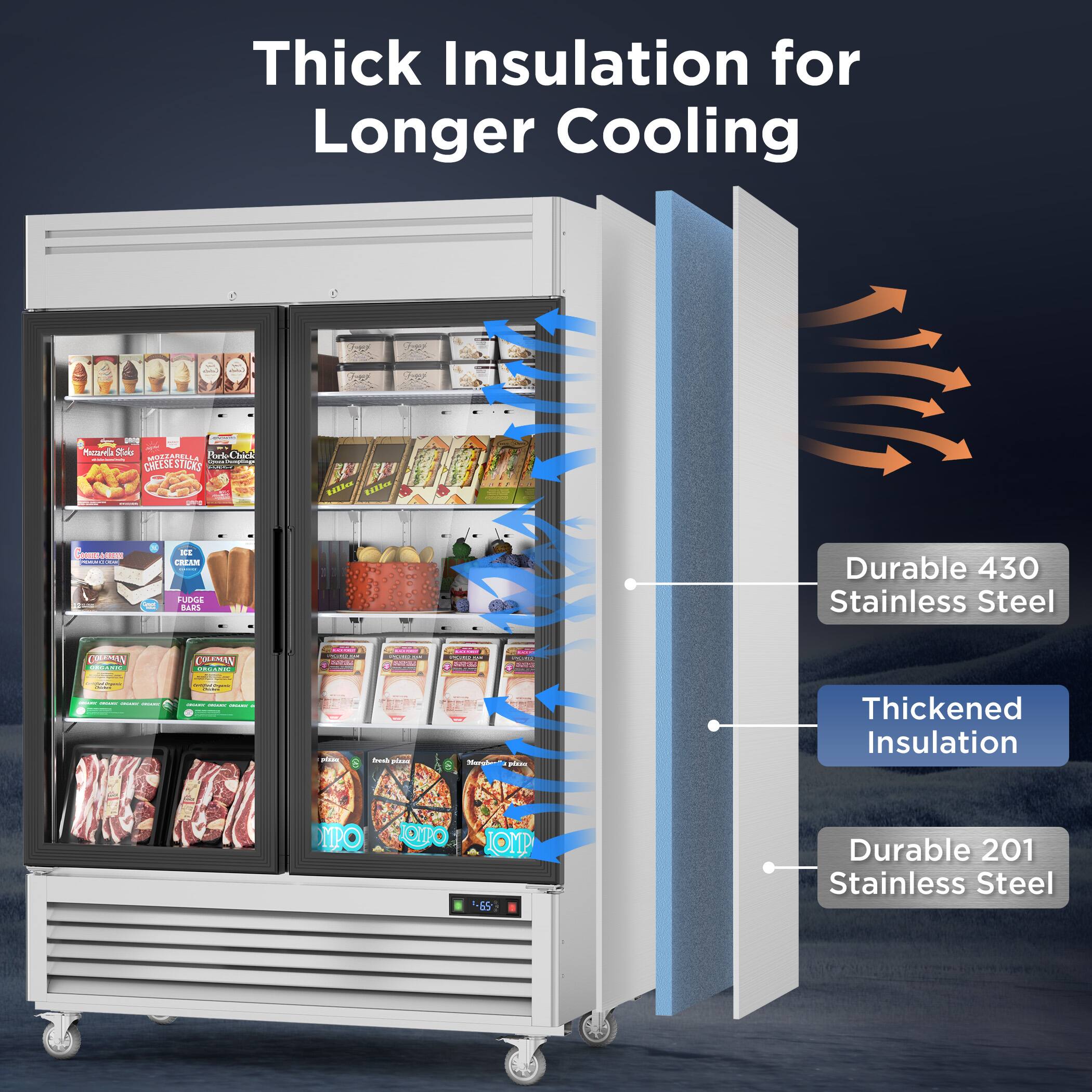 Thick Insulation for Longer Cooling

- Durable 430 Stainless Steel
- Thickened Insulation
- Durable 201 Stainless Steel