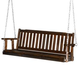 Winado - Patio Wooden Porch Swing 5 FT, Straight Edge Swing Chair Bench, with Hanging Chains for In/Outdoor Courtyard Garden - Carbonized