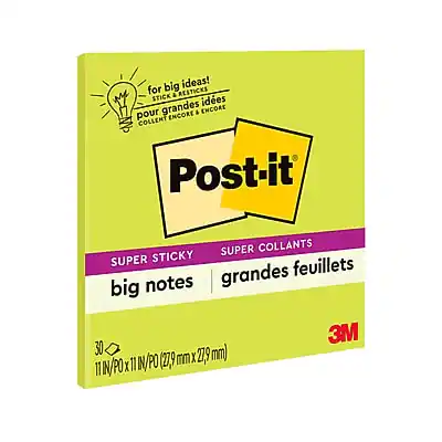 for big ideas!
STICK & RESTICKS
pour grandes idées
COLLENT ENCORE & ENCORE
Post-it
SUPER STICKY
SUPER COLLANTS
big notes
grandes feuilles
30
11 IN x 10 IN / 279 mm x 279 mm
3M