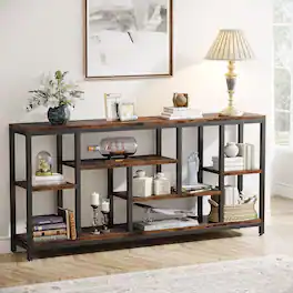 Tribesigns - Console Sofa Table, 70.9 inch Extra Long Table Behind Couch with Storage Shelves, 3-Tier Industrial Narrow Entryway Hall - Rustic Brown