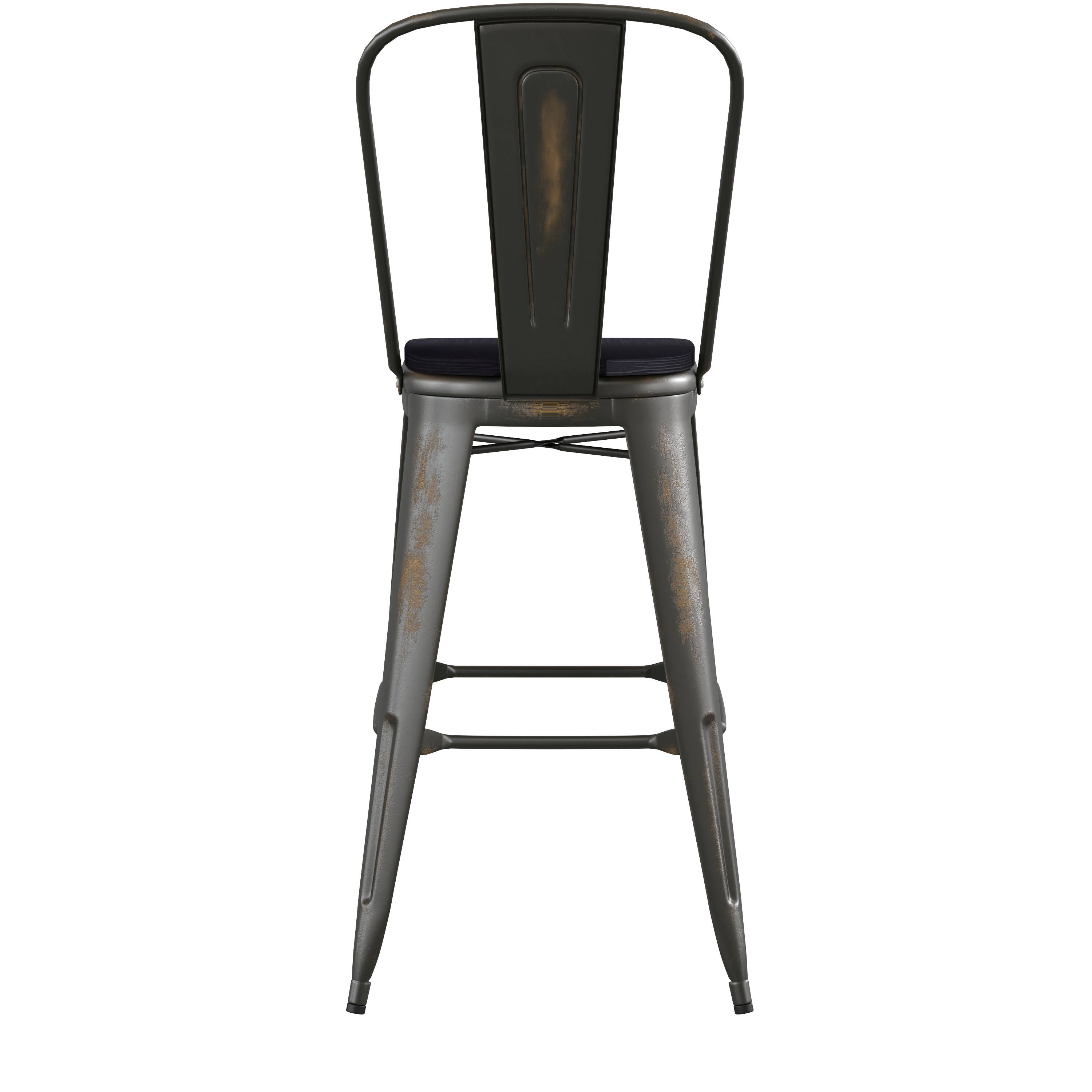 Alt View 8. Emma + Oliver - Nova Distressed Metal Stools with Backs and Polystyrene Seats for Indoor/Outdoor Use - Black Seat/Copper Frame.