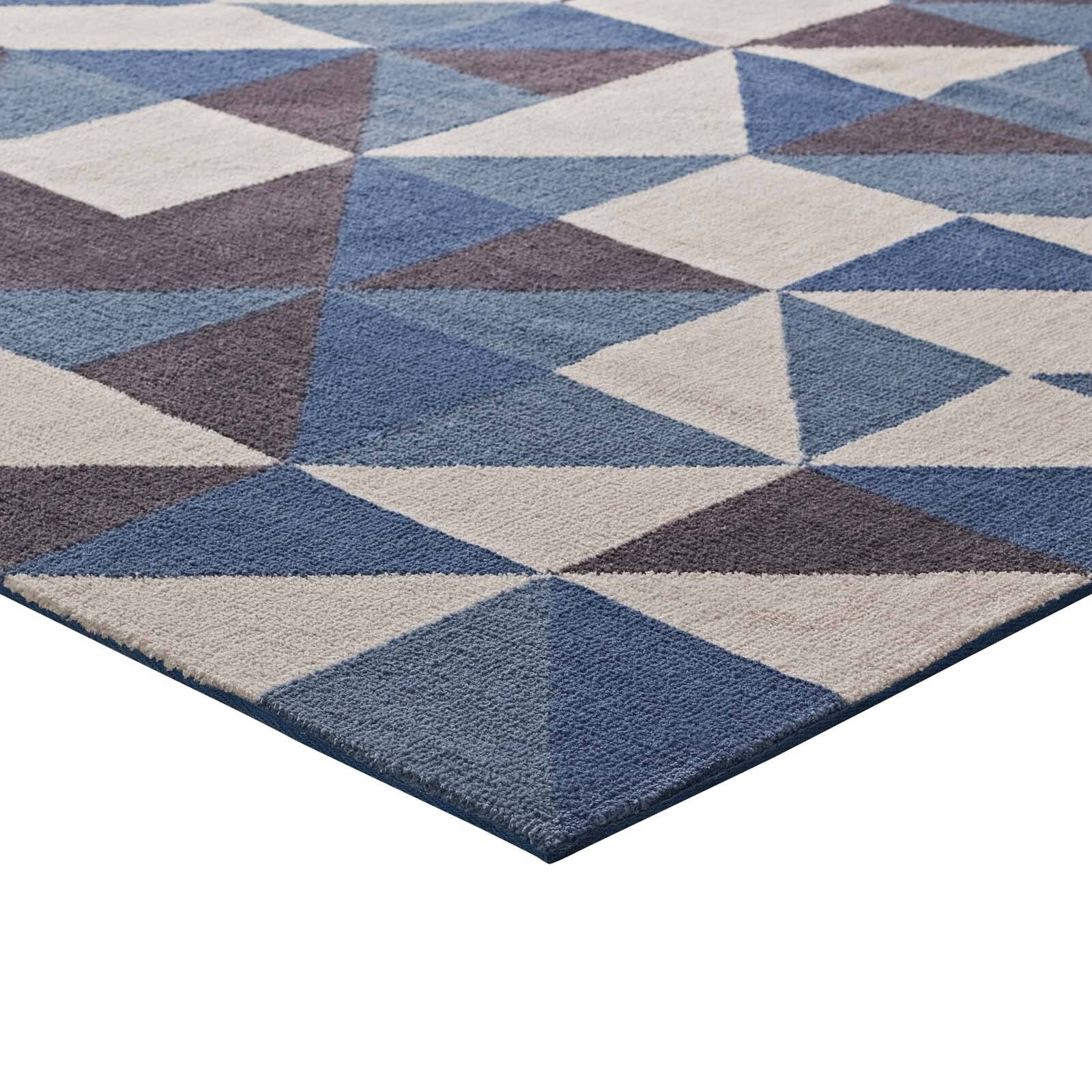 Back. Modway - Kahula Geometric Triangle Mosaic Area Rug - Blue White and Gray.