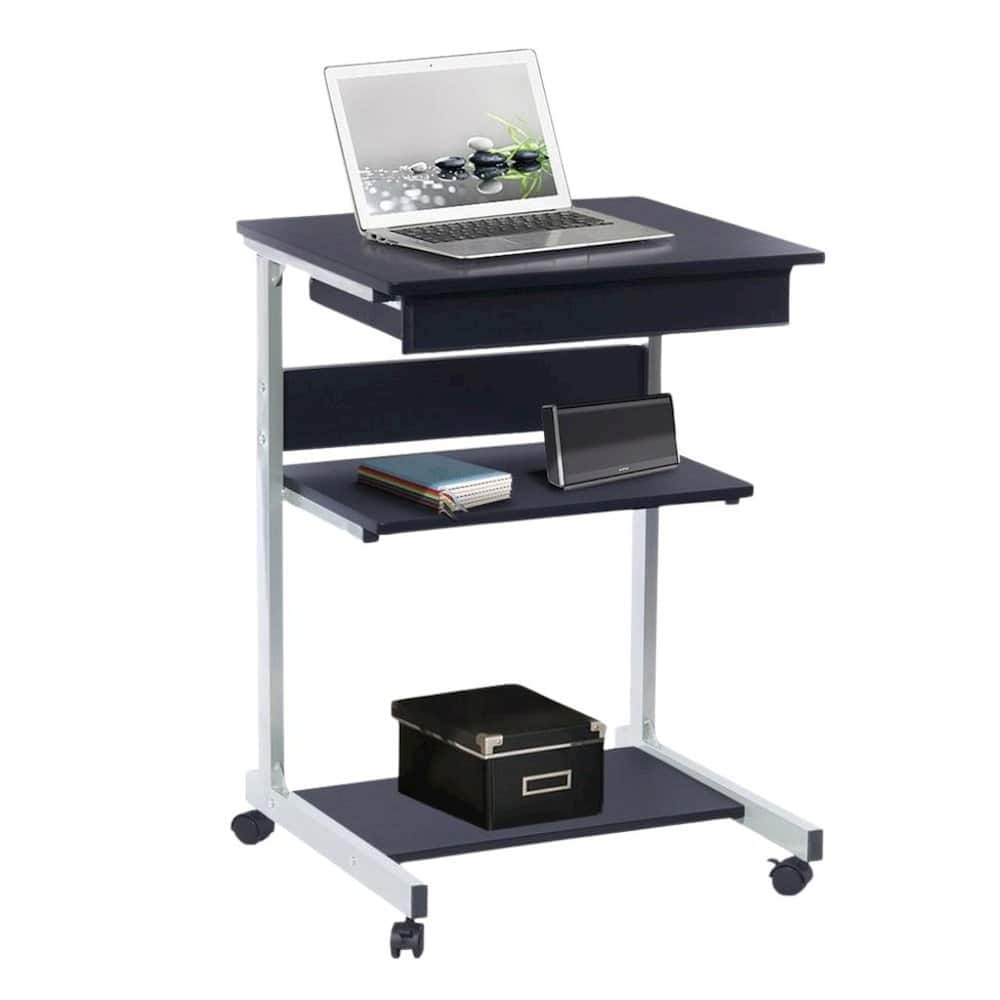 FurniFact - Computer Cart With Storage Drawer, Dual Shelves And Metal Frame - Gray