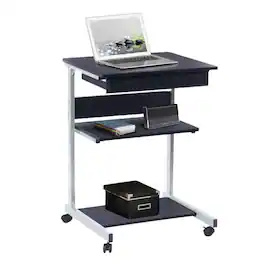 Furnifact - Computer Cart With Storage Drawer, Dual Shelves And Metal Frame - Gray
