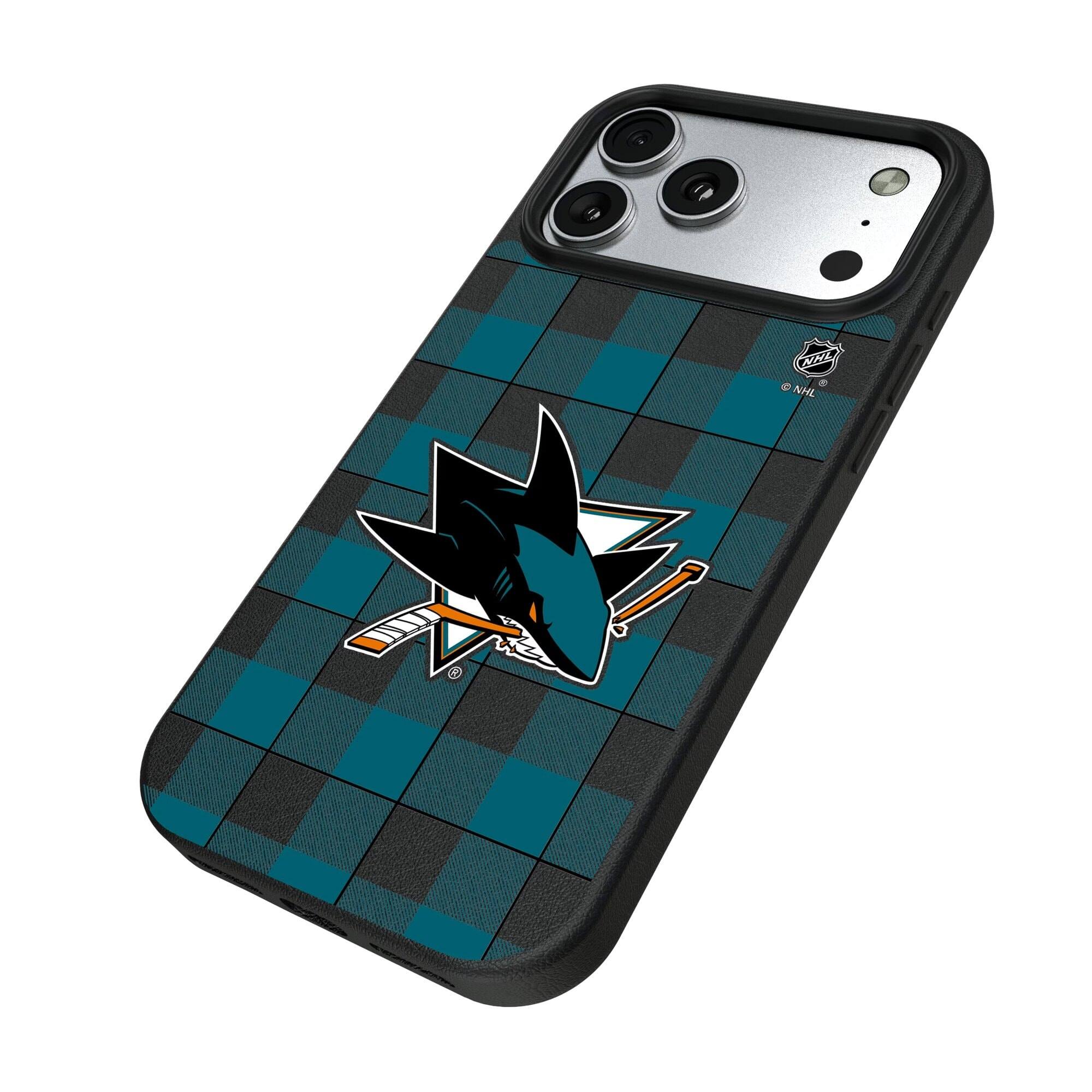 Alt View 1. Keyscaper - San Jose Sharks Plaid iPhone Magnetic Bump Case - 15 - Black.