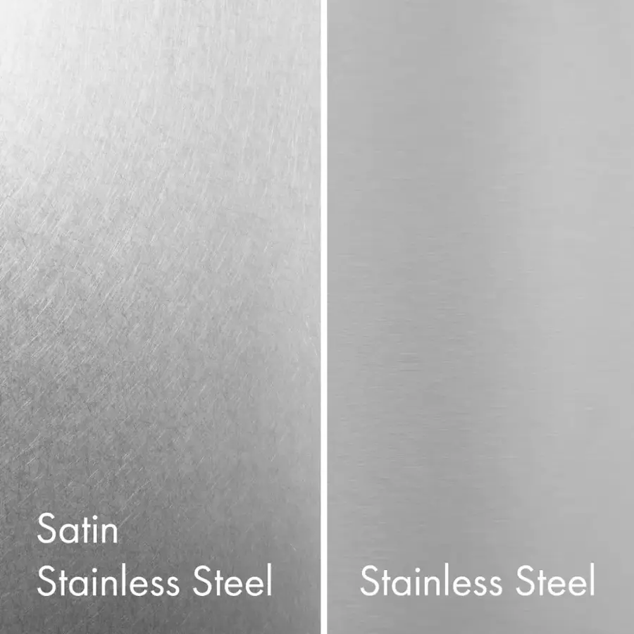 The text on the image reads "Satin Stainless Steel Stainless Steel." To correct it, we can group the text as follows:

"Satin Stainless Steel" and "Stainless Steel" are both related to the same material, so they can be grouped together. The corrected text would be:

"Satin Stainless Steel Stainless Steel"