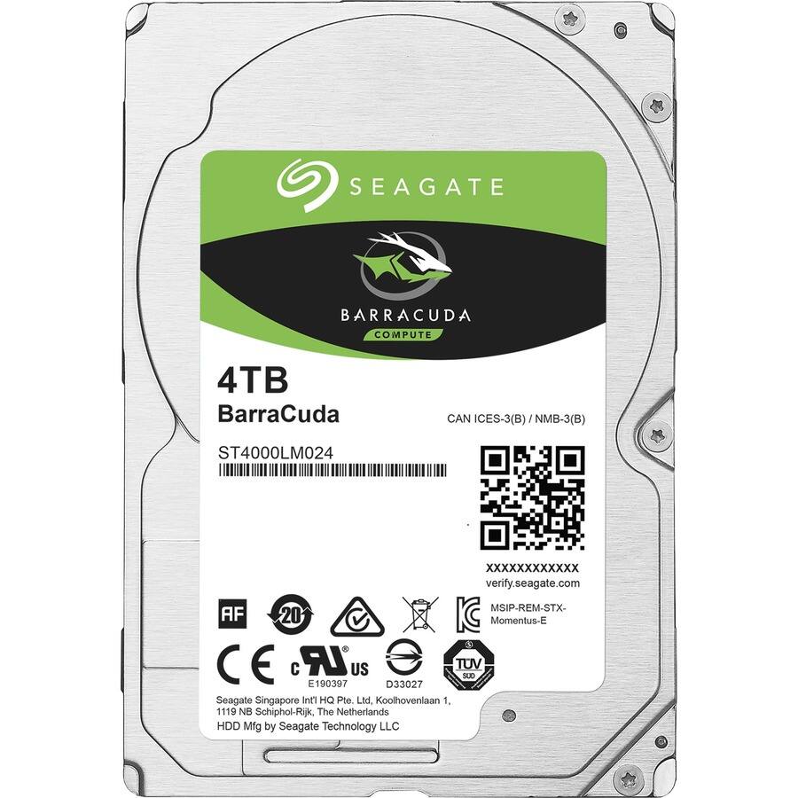 SEAGATE  
BARRACUDA  
COMPUTE  

4TB  
BarraCuda  
ST4000LM024  

CAN ICES-3(B) / NMB-3(B)  

verify.seagate.com  
MSIP-REM-STX-  
Momentus-E  

AF  
20  
CE  
c  
RU  
US  
TUV SUD  
D33027  

Seagate Singapore Intl HQ Pte. Ltd.  
Koolhovenlaan 1,  
1119 NB Schiphol-Rijk, The Netherlands  
HDD Mfg by Seagate Technology LLC  

E190397  
D33027