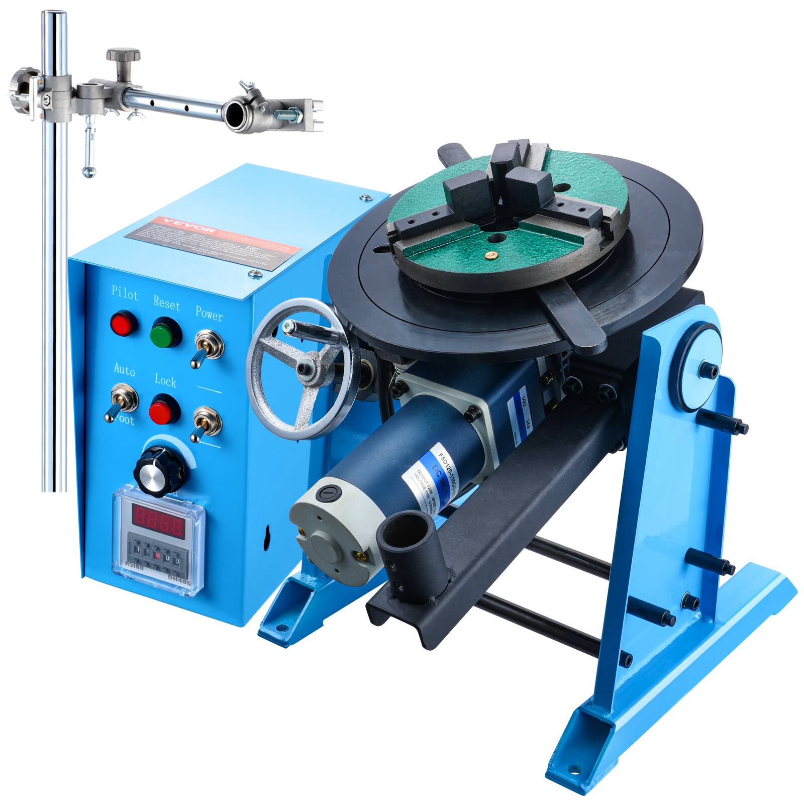 VEVOR - Rotary Welding Positioner 50KG,0-90° Welding Positioning Turntable Table 0.5-6RPM 120W, with 12.4 Inch 3-Jaw Lathe Chuck - Blue;Black