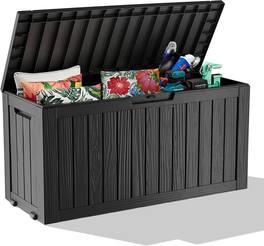 Yardgrace - 90 Gallon Outdoor Storage Box, Heavy Duty Resin, Waterproof Double Wall, Garden Patio Organizer - Black
