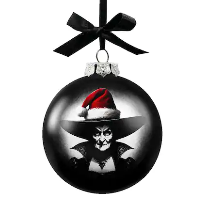 Front. OrnamentallyYou - Wicked Witch Christmas Spooky Portrait Glass Ornament Black Horror Halloween Tree Decoration - Multi-colored.