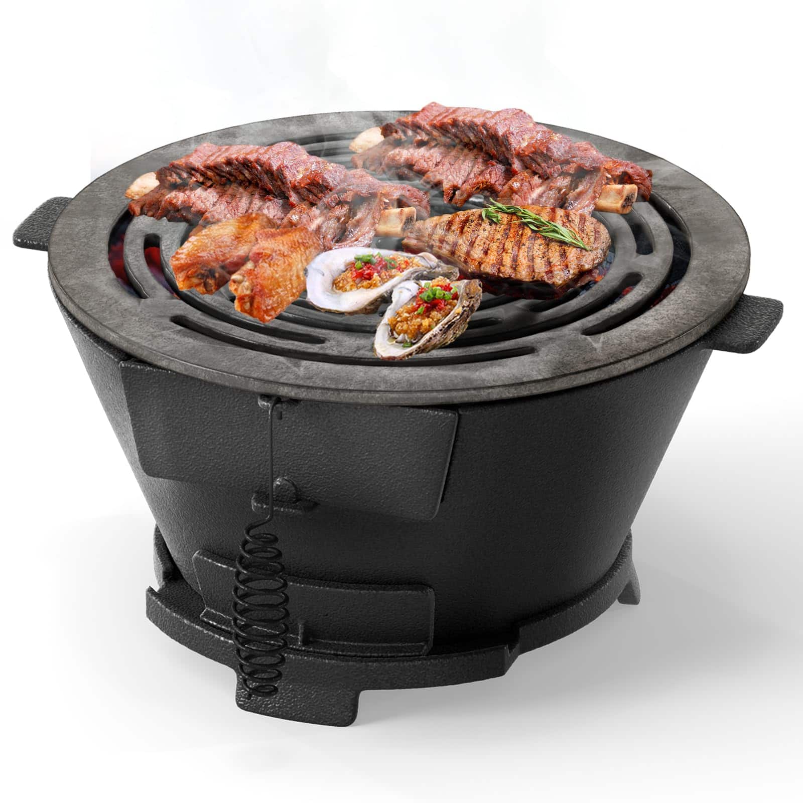 Ecooso - Portable Round Charcoal Hibachi Grill, 12-Inch Double-Sided Cooking Grate, Outdoor BBQ