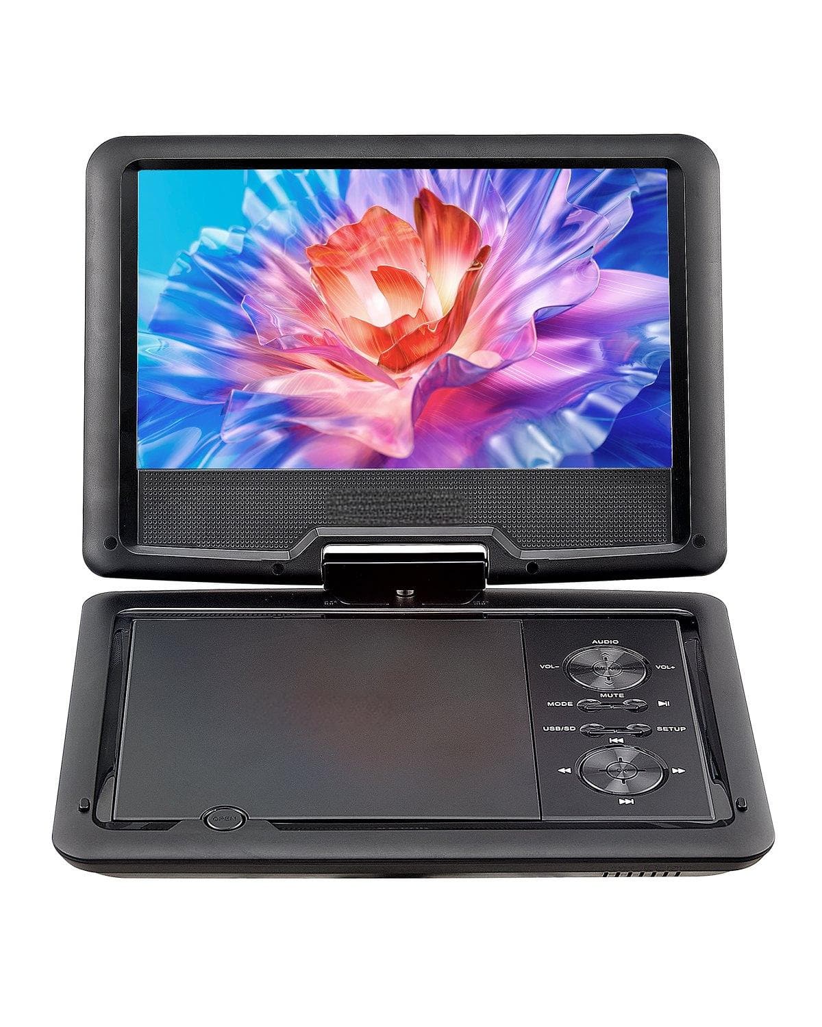 Glintex - Portable DVD Player 10.1" HD Swivel Screen, 4H Battery, Dual Speakers, USB SD CD DVD, TV Sync, AC Adapter, Remote