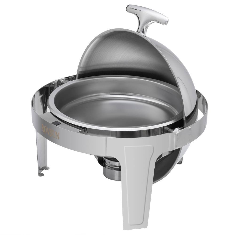 Left. Winado - Chafing Dish Buffet Set 6 QT Roll Top Stainless Steel Chafer with Food Pan, Water Pan, Fuel Holder for Hotel Breakfast - Silver.