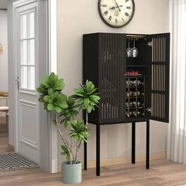 Kadyn - Wine Bar Cabinet with Tall Legs, Grey Liquor Cabinet with Removable Wine Racks, Pantry Storage Cabinet - Gray