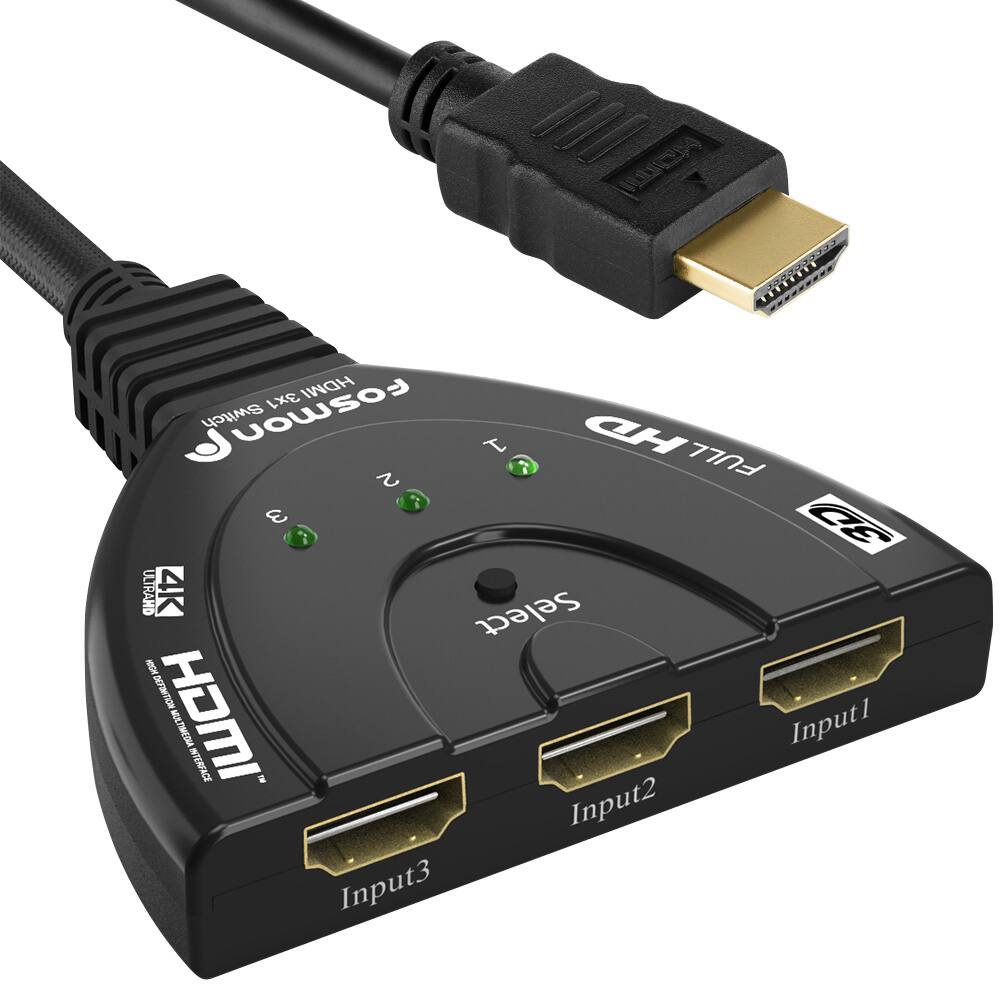 H HEWEEEEW. 3x1 HDMI Switch fosmon 1 HD 2 7 FULL 7 3 3D 7 ULIRAMD 4K Select HOMI nothingto_tanscribe INTERFACE Input1 Input2 Input3
