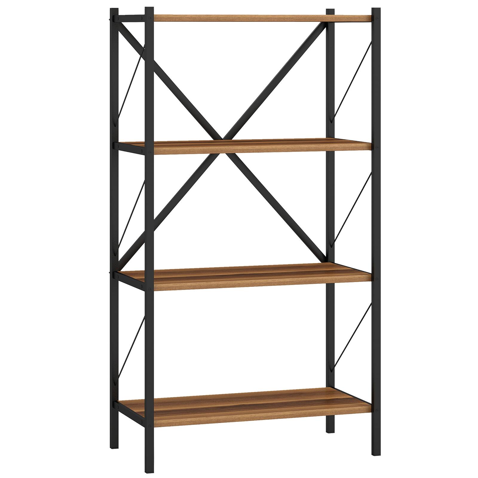 Alt View 9. Gymax - Gymax 4-Tier Bookshelf Industrial Bookcase w/Heavy-Duty Metal Frame for Living Room Walnut - Brown.
