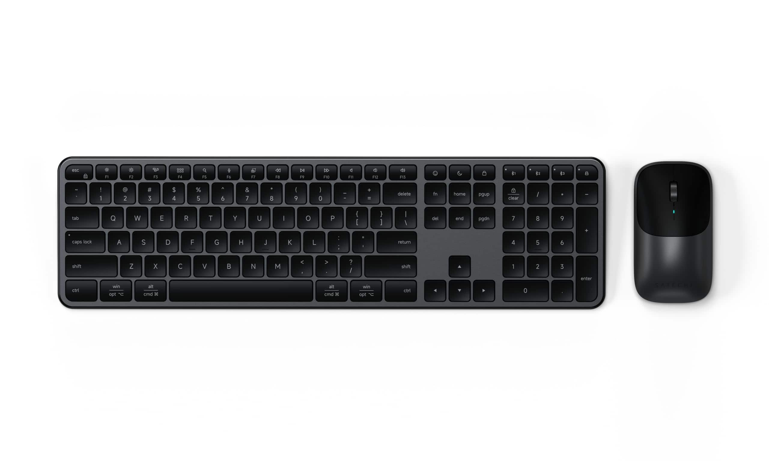 Satechi - Slim CEX3 Full-Size Wireless Keyboard & Mouse Combo - Multi-Device Bluetooth, 2.4GHz USB-C, for Mac - Space Black
