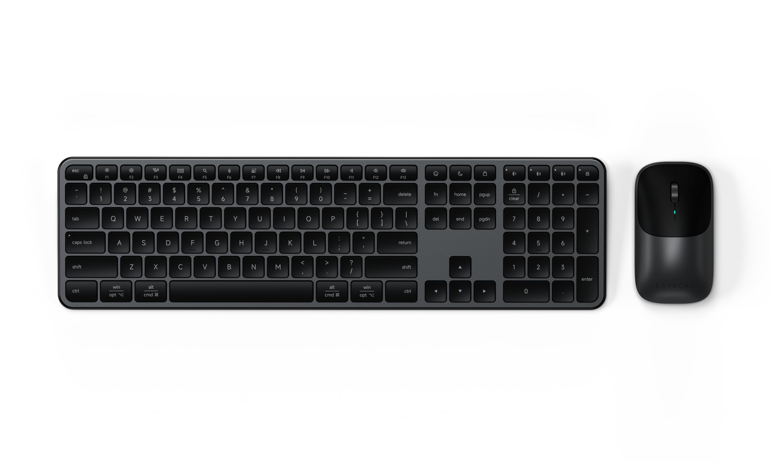 eSC n F2 13 I L4 a F5 P 5 17 F8 DE P9 to 10 4 F C F12 FIS da B . - 1 2 # 3 $ 4 % 5 - 6 & 7 8 I 0 + - delete in home pgup B clear / - I tab Q W E R T Y U I o P 1 I I I I I del end pgdn 7 8 9 + caps lock A S D F G H J K L : : . - return 4 5 6 shift ctri win opt Z X ait cmnd x C V N M < A alt cmd x ? / win opt shift ctri 1 0 2 3 a enter SATECH
