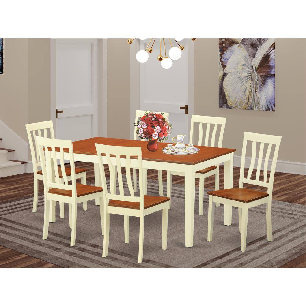Back. East West Furniture - 7 Pc Dinette Table set -Dining Table and 6 Dining Chairs - Buttermilk & Cherry.