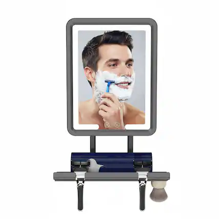 Front. Dazzed Corner - LED Fogless Shower Mirror for Shaving, Heated, 360° Adjustable - Black.