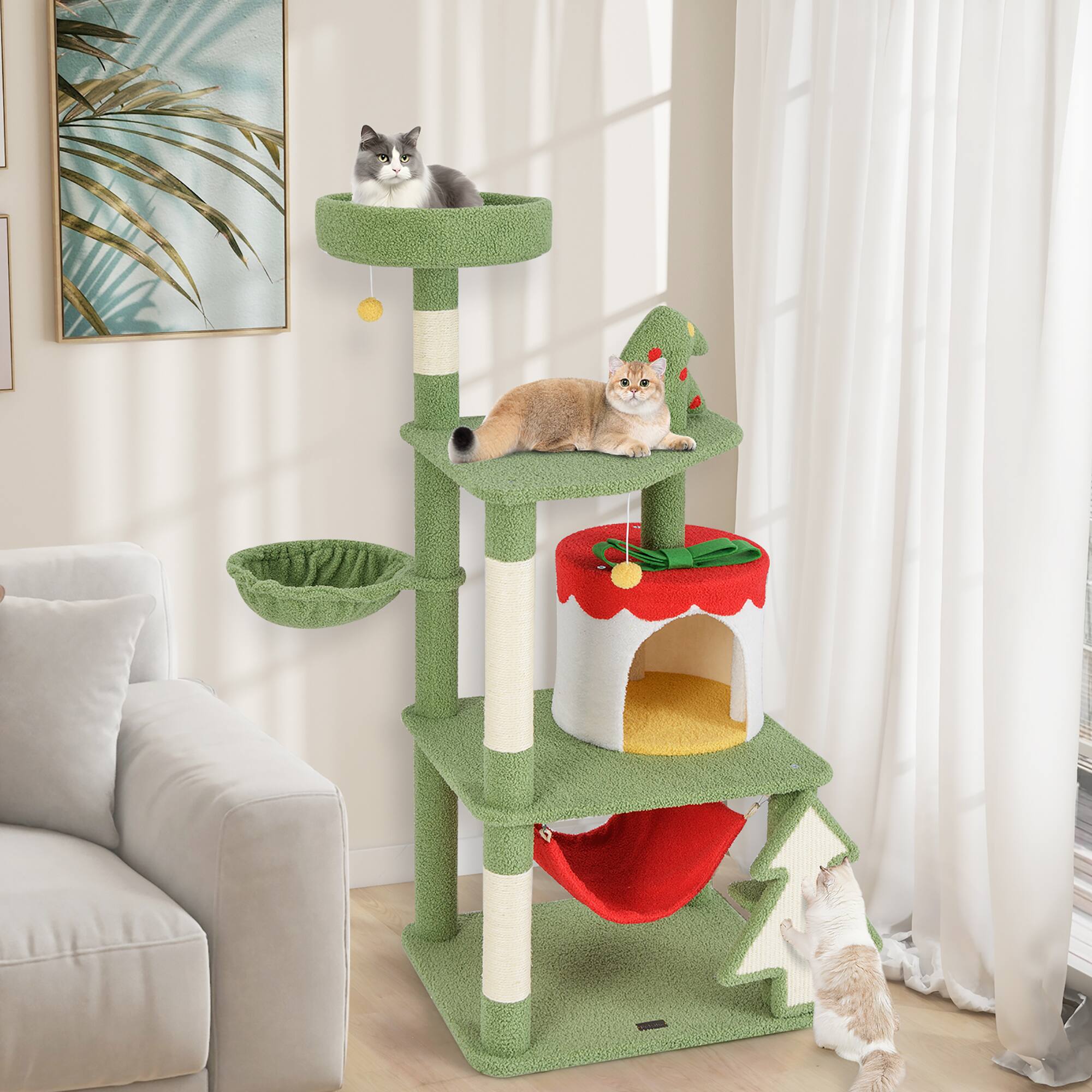 Alt View 1. Gymax - Gymax 52'' Tall Christmas Cat Tree w/ Sisal Scratching Posts Gift Box Shaped Condo - GYM15379.