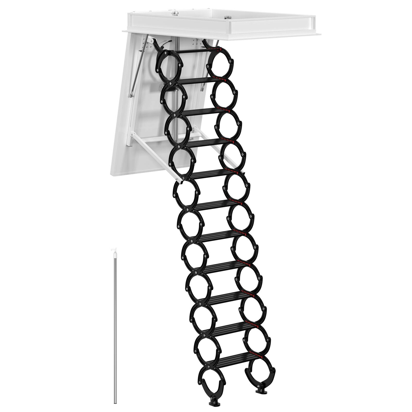 Back. Topteng - 11-Step Electric Attic Ladder - Automatic Folding, 660lb Capacity, Aluminum Alloy, for Loft & Roof Access - Black.