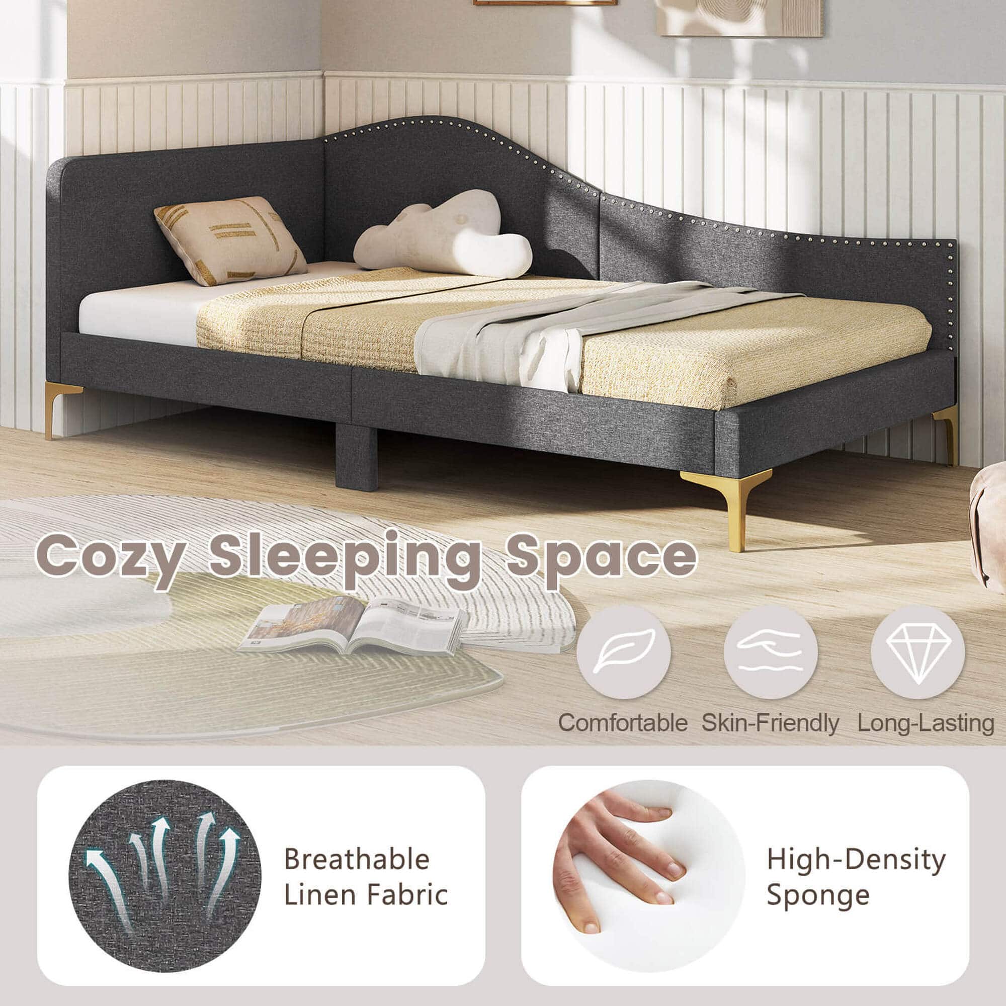 Cozy Sleeping Space: Comfortable, Skin-Friendly, Long-Lasting, Breathable Linen Fabric, High-Density Sponge.