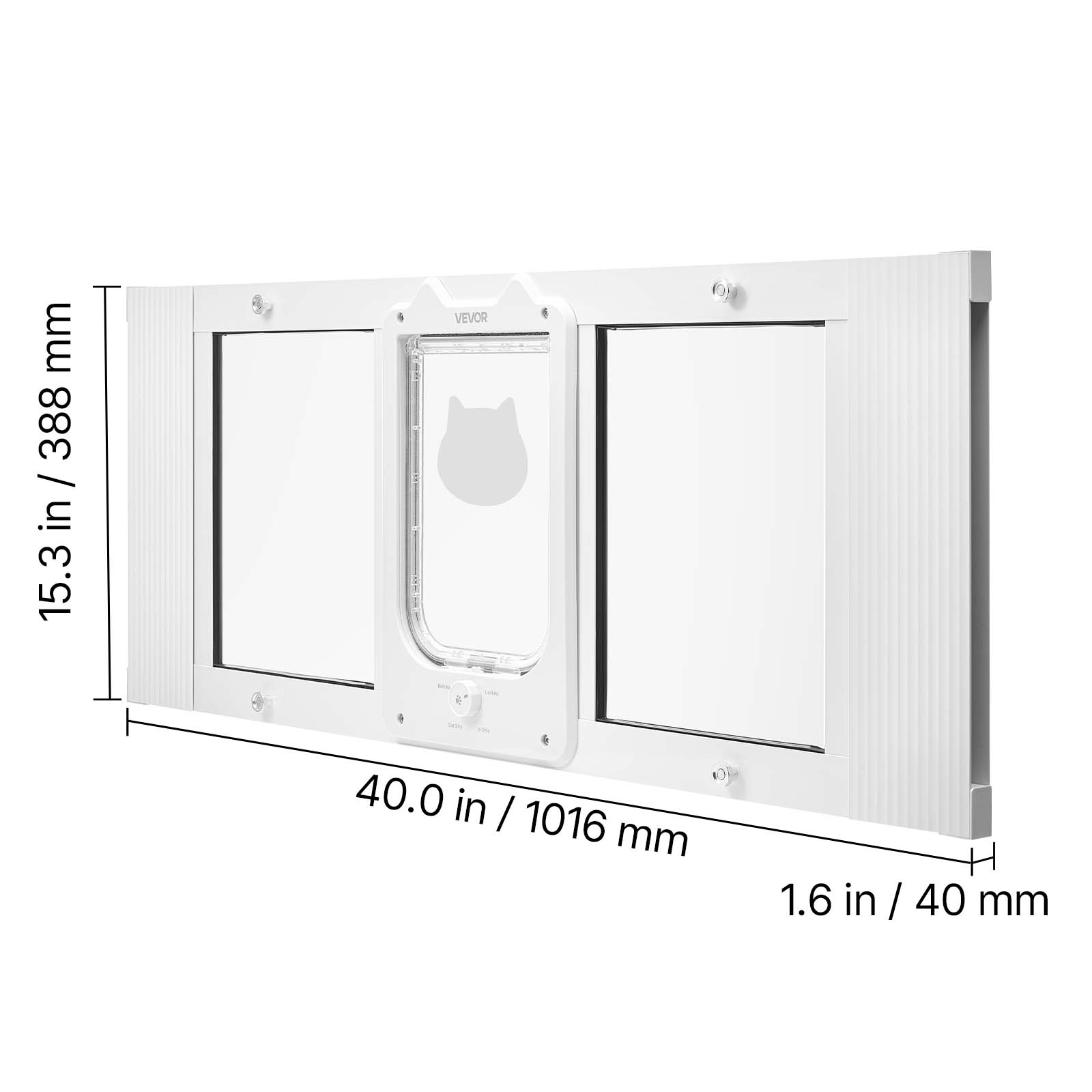 15.3 in / 388 mm  
40.0 in / 1016 mm  
1.6 in / 40 mm